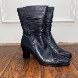 Vicini Sz 38 Italy Black Leather Boots Fur Lined Victorian Regencycore Academia